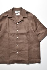 画像1: 【SALE】James Mortimer (ジェームスモルティマー) Irish Linen Open Collared Shirt [SANDALWOOD] (1)