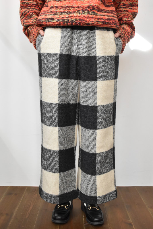 For WOMEN】Honnete (オネット) Oversized Easy Pants [BLACK CHECK]